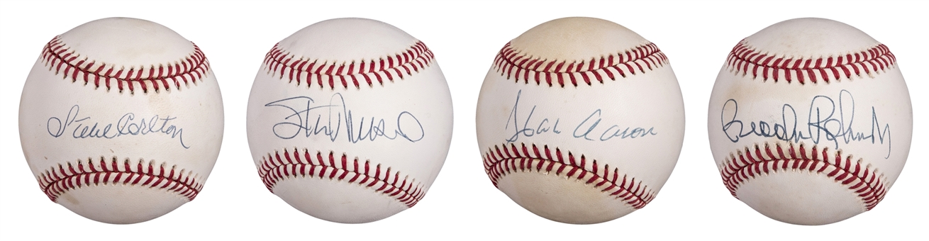 Lot of (4) Hall of Famers Single Signed Baseballs - Aaron, Musial, Carlton, Robinson (JSA)
